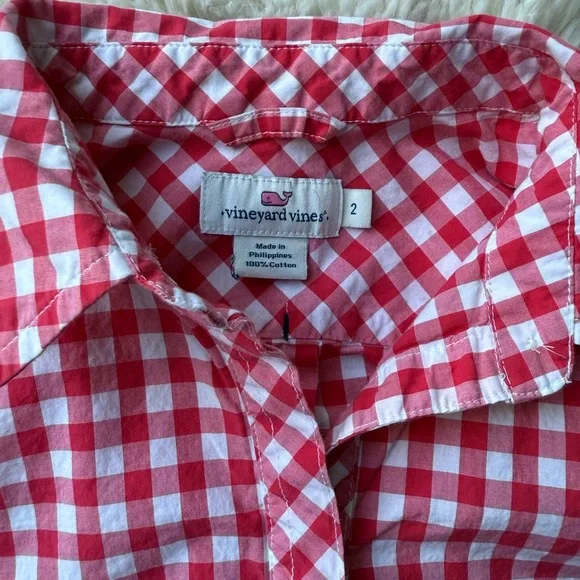 VINEYARD VINES Relaxed Gingham Pocket Button-up Shirt in Red Womens Size 2 - Picture 5 of 7